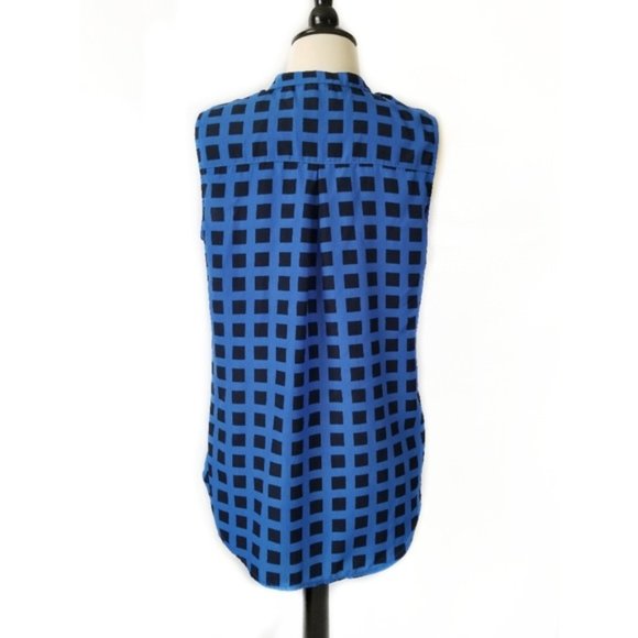 Womens Black & Blue Grid Print Sleeveless Top S - Picture 5 of 8